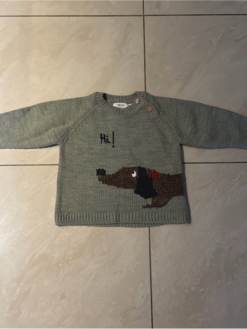 Zara Baby Kids Grey Knit Sweater with Dachshund Motif size 12-18M